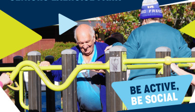a group of people are exercising on outdoor exercise equipment